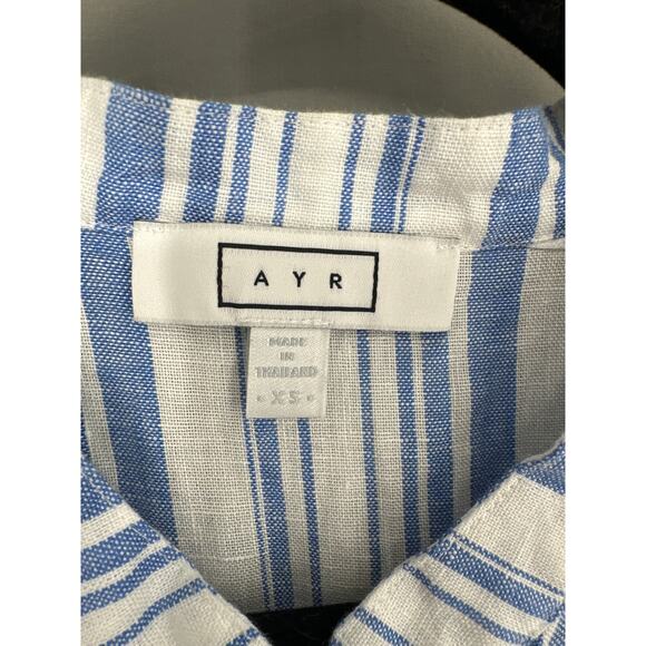 AYR Dress Womens XS Blue Striped Maxi Linen Button Tie Front Pockets Coastal - Picture 2 of 8